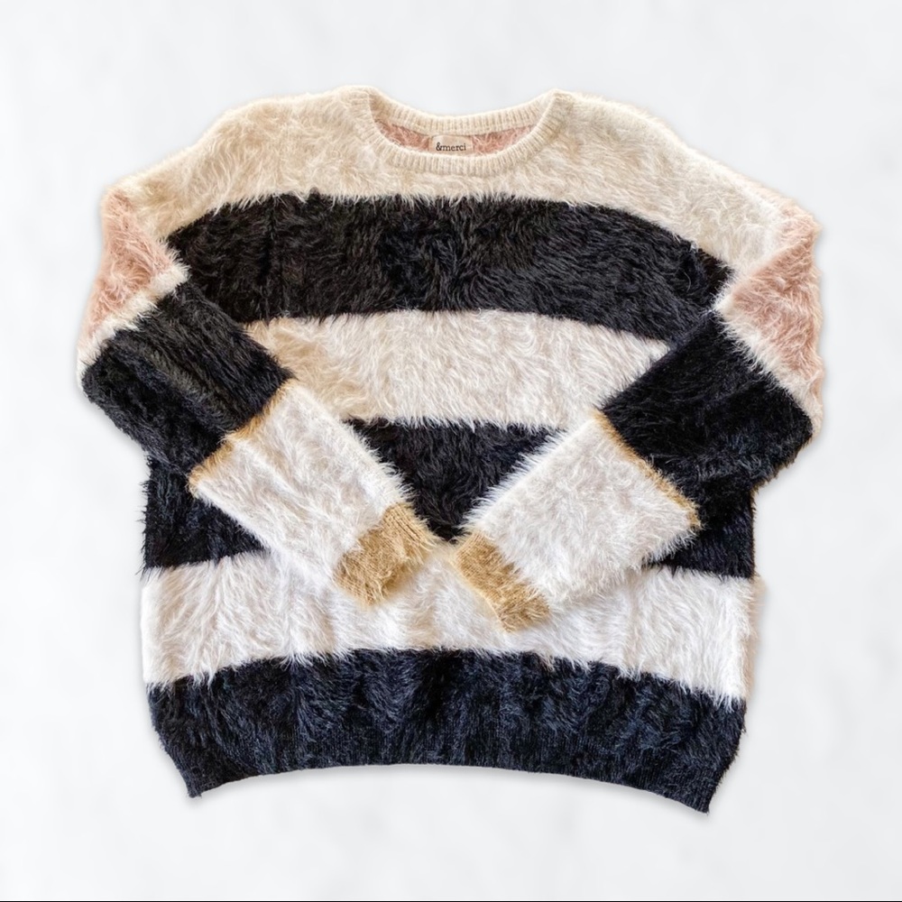 ⭐️NWOT⭐️ Girl Tribe Co. Striped Lucy Fuzzy Eyelash Sweater